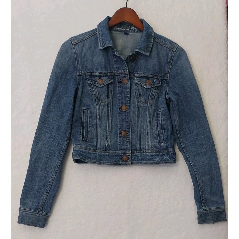 American Eagle Cropped Denim Jacket Women’s Size Small Trucker Boho